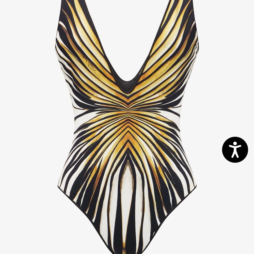 Roberto Cavalli Black White Gold One-Piece Swimsuit